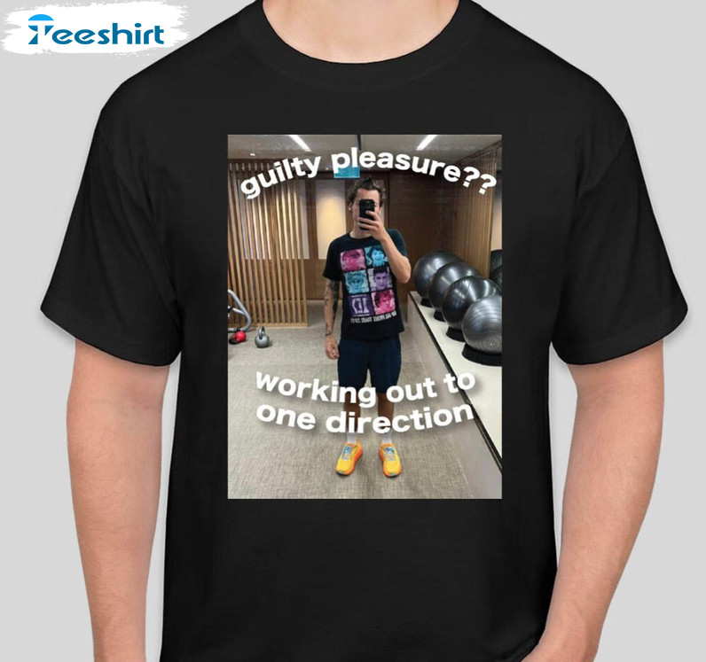 Harry Styles Guilty Pleasure Working Out To One Direction Shirt, Trendy Harry Mirror Selfie Short Sleeve Sweater