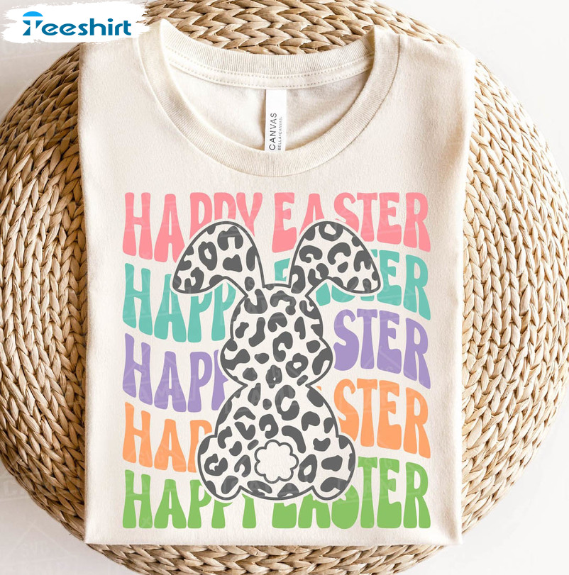 Happy Easter Funny Shirt, Leopard Bunny Unisex Hoodie Long Sleeve