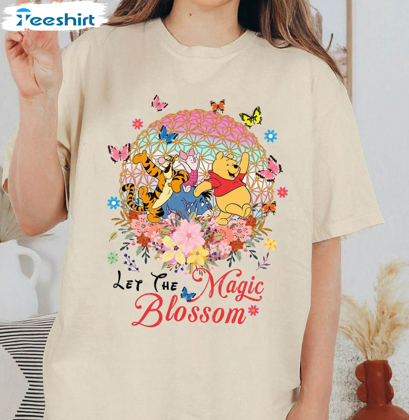 Retro Let The Magic Blossom Shirt, Cute Disney Pooh Unisex T-shirt Long Sleeve