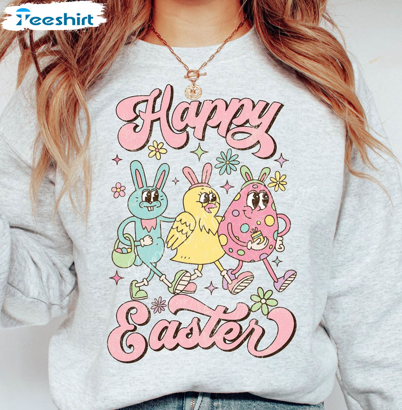 Happy Easter Cute Shirt, Funny Easter Bunny Long Sleeve Unisex Hoodie