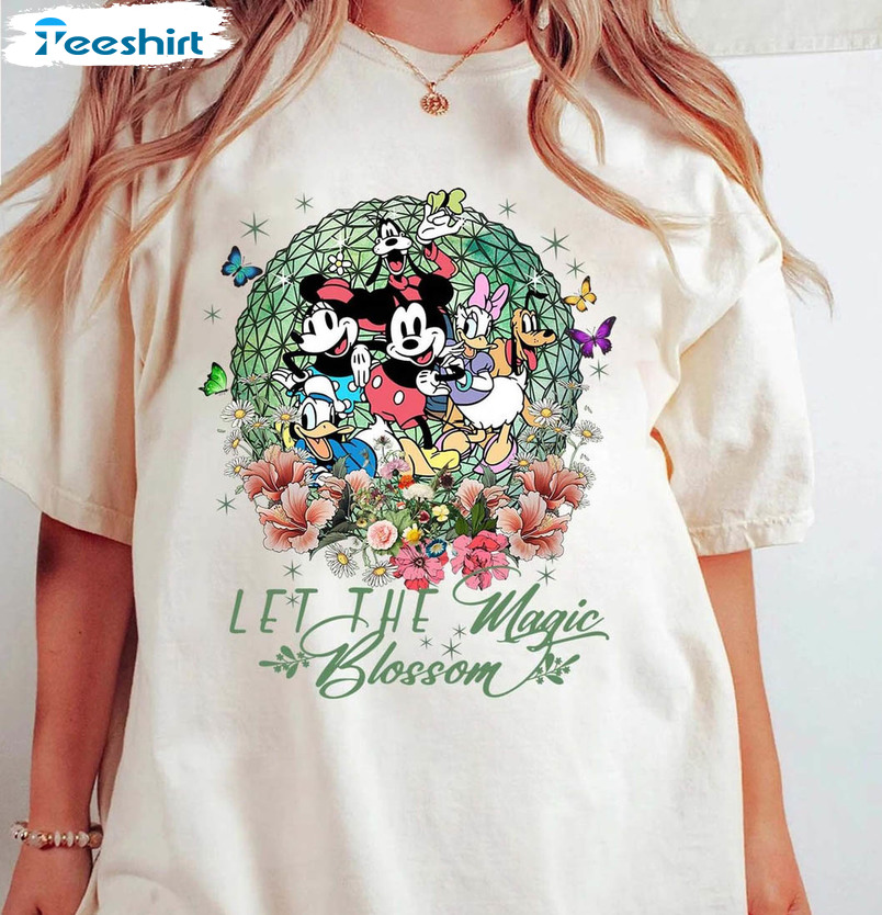 Let The Magic Blossom Vintage Shirt, Floral Epcot Unisex Hoodie Long Sleeve