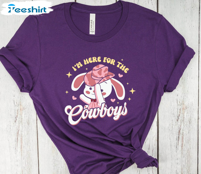 Vintage I'm Here For The Cowboys Shirt, Cute Bunny Easter Long Sleeve T-shirt