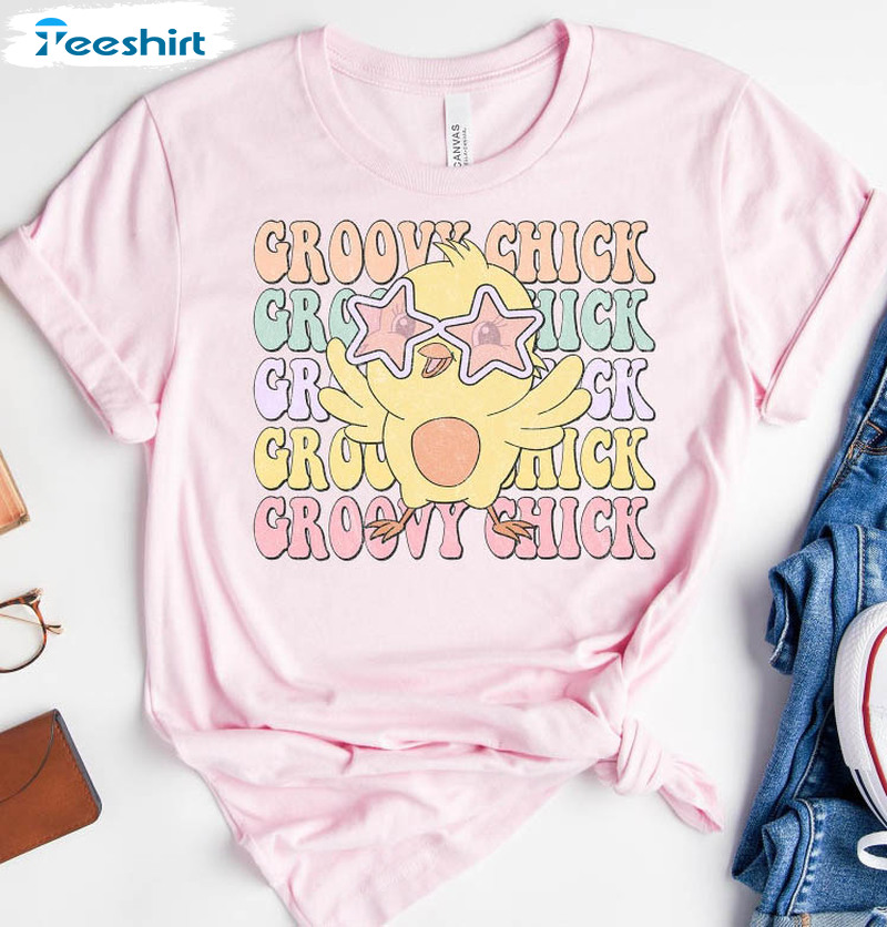 Groovy Chick Funny Shirt, Easter Day Unisex Hoodie Long Sleeve