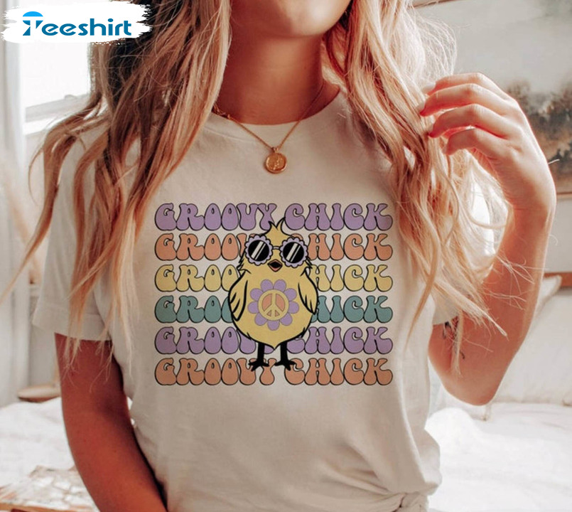 Groovy Chick Cute Shirt, Easter Star Glasses And Cute Long Sleeve Unisex T-shirt