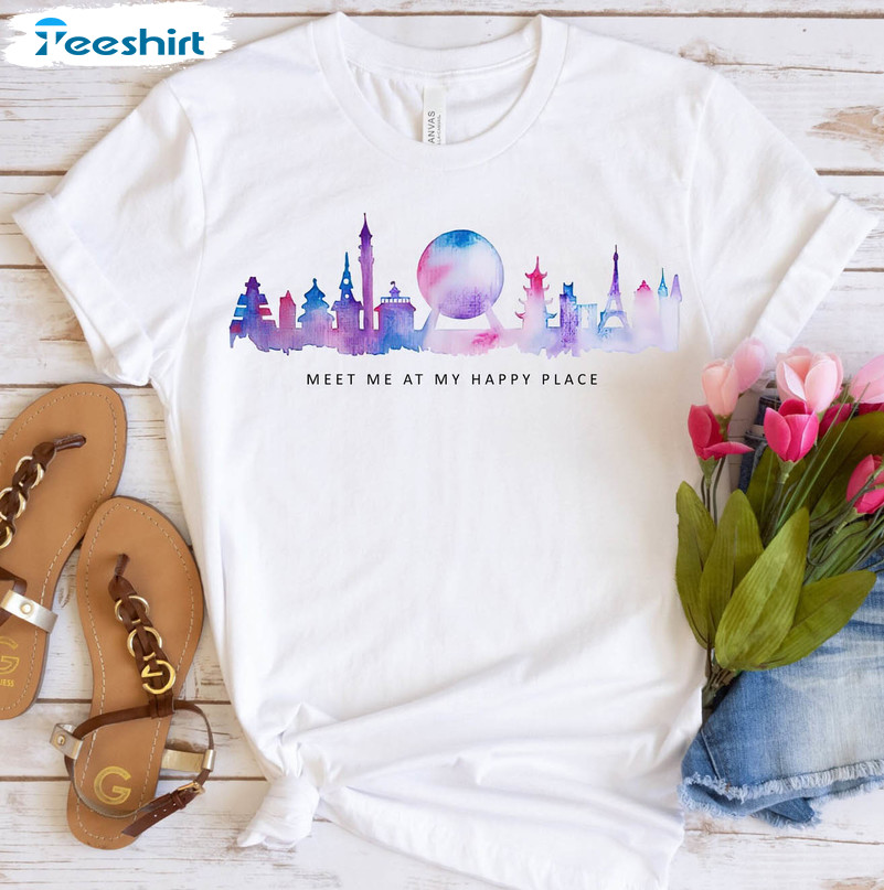 Meet Me At My Happy Place Funny Shirt, Epcot Spaceship Earth Disney Unisex T-shirt Long Sleeve