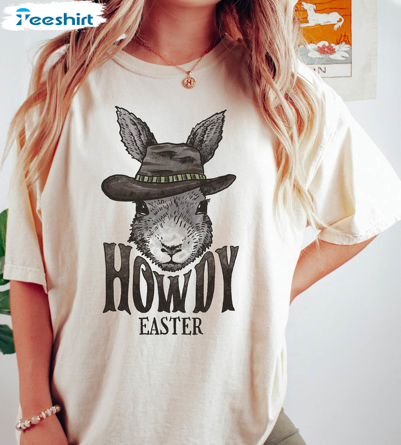 Howdy Easter Funny Shirt, Trendy Western Easter Long Sleeve Unisex Hoodie