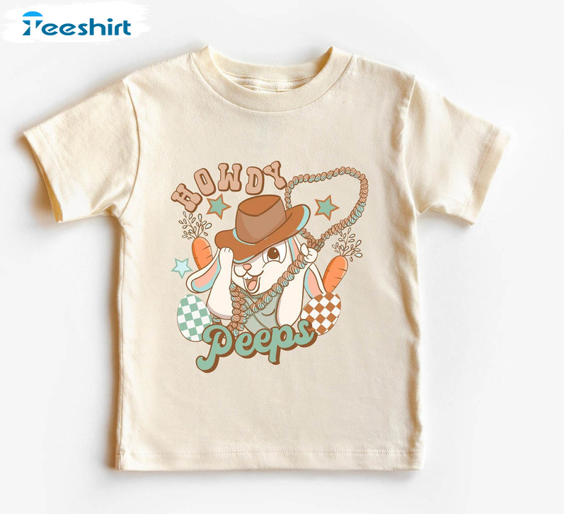 Cute Howdy Peeps Shirt, Trendy Cowboy Bunny Unisex T-shirt Long Sleeve