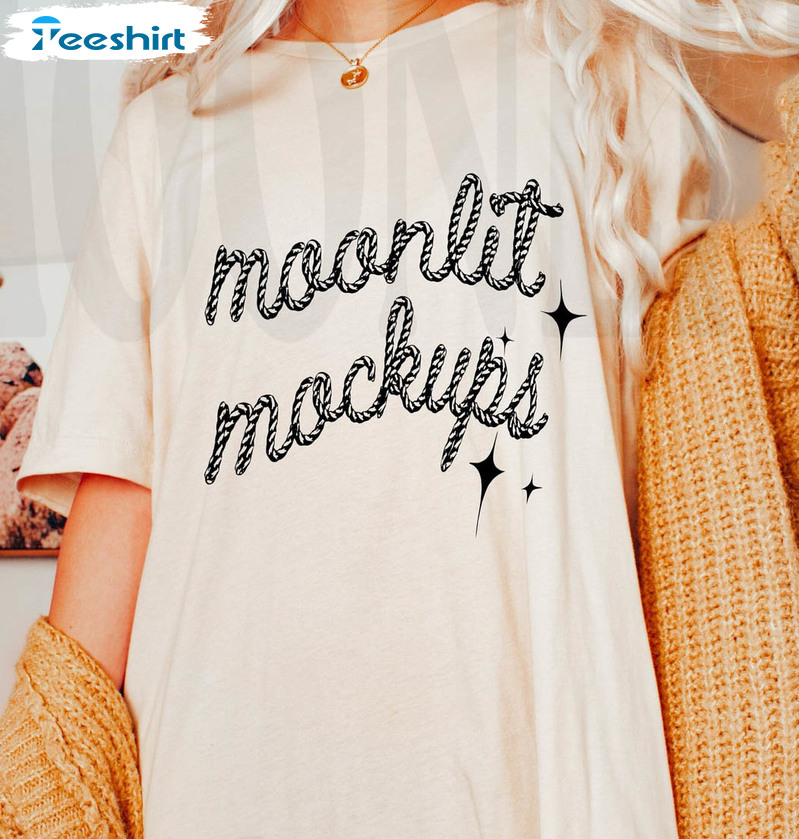 Moonlit Mockups Shirt, Trendy Unisex T-shirt Long Sleeve