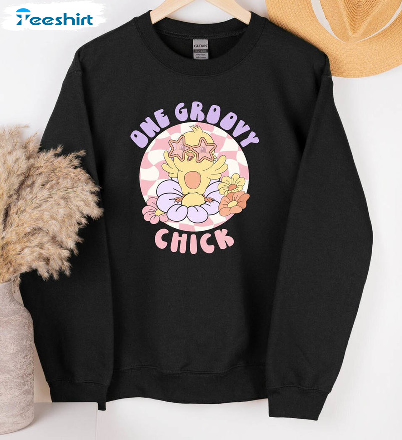 One Groovy Chick Sweatshirt, Funny Easter Short Sleeve Sweater