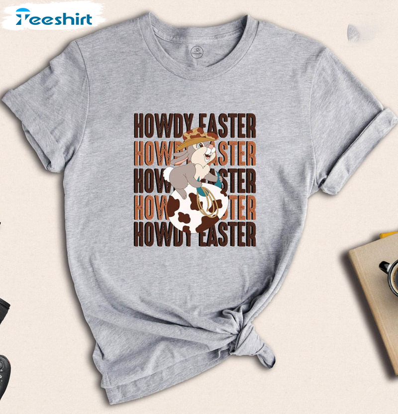 Howdy Easter Cowboy Rabbit Shirt, Trendy Easter Yall Long Sleeve Unisex Hoodie