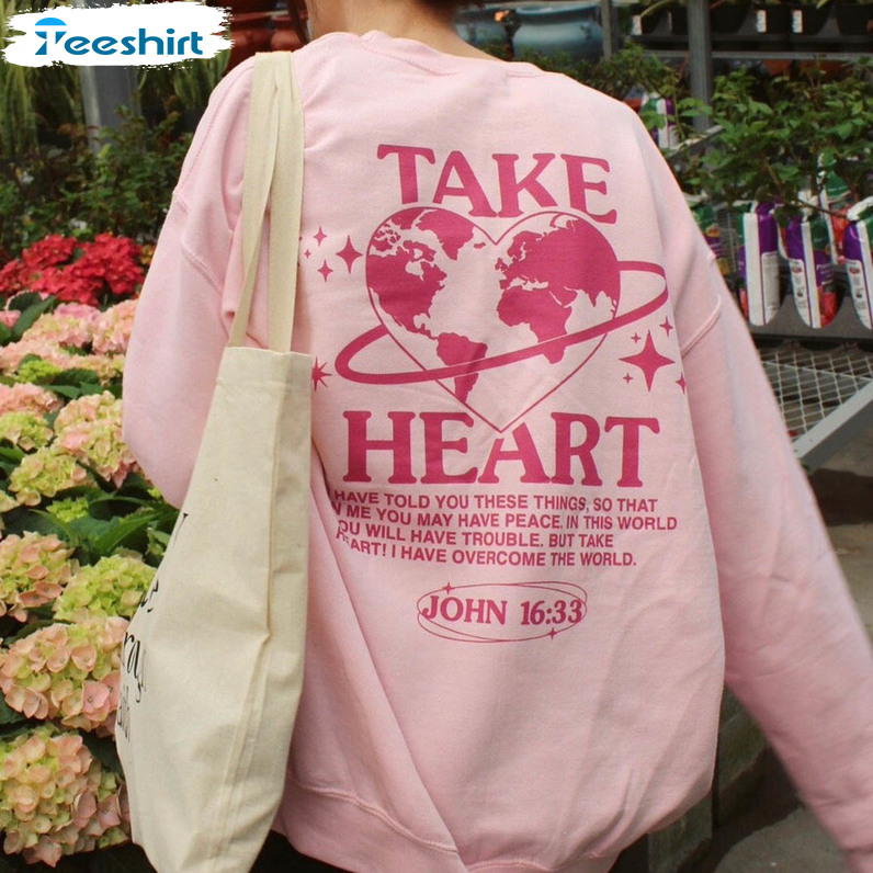 Pink Take Heart Sweatshirt , Christian Long Sleeve Unisex T-shirt