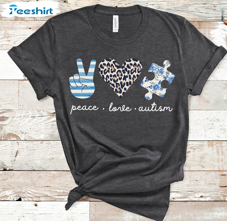 Peace Love Autism Shirt, Autism Awareness Long Sleeve Tee Tops