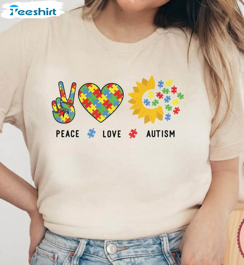 Peace Love Autism Trendy Shirt, Autism Awareness Long Sleeve Unisex T-shirt