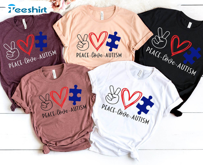 Peace Love Autism Trendy Shirt, Vintage Bull Autism Support Unisex T-shirt Sweater