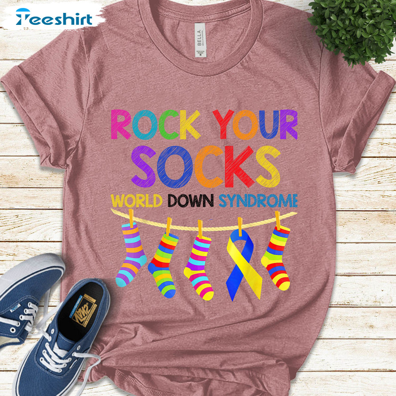 Rock Your Socks Down Syndrome Shirt, Vintage World Down Syndrome Day Long Sleeve Unisex T-shirt