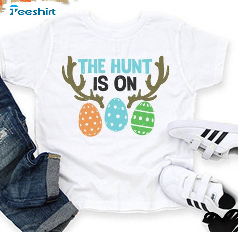 The Hunt Is On Easter Day Shirt, Easter Bunny Long Sleeve Unisex Hoodie