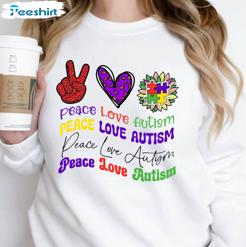 Peace Love Autism Vintage Shirt, Autism Puzzle Unisex T-shirt Tee Tops
