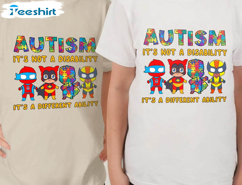 Pretty Superhero Autism Shirt, It's Not A Disability It's A Different Ability Unisex Hoodie Short Sleeve