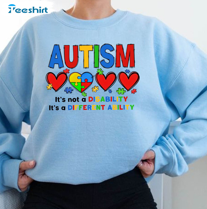 Autism It's Not A Disability It's A Different Ability Shirt, Vintage Autism Awareness Unisex Hoodie Long Sleeve