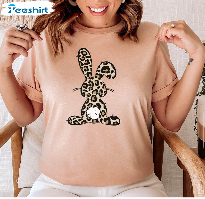 Leopard Print Easter Bunny Shirt, Cute Easter Long Sleeve Short Sleeve