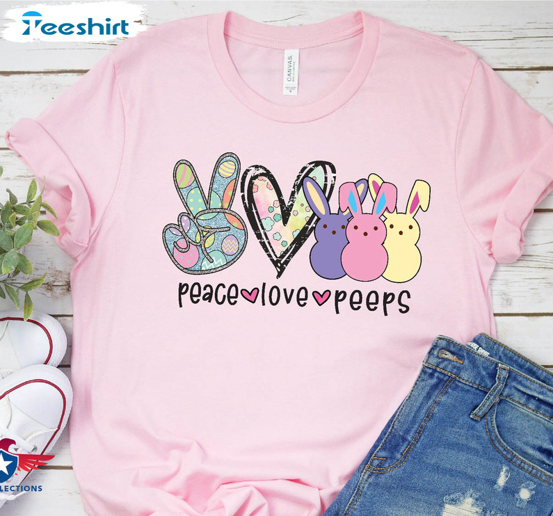 Peace Love Peeps Cute Shirt, Easter Bunny Short Sleeve Unisex T-shirt