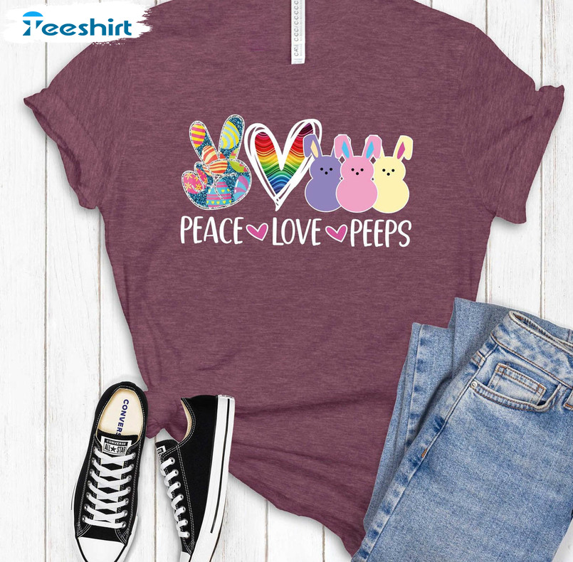 Peace Love Peeps Funny Shirt, Cute Teacher Easter Unisex T-shirt Long Sleeve