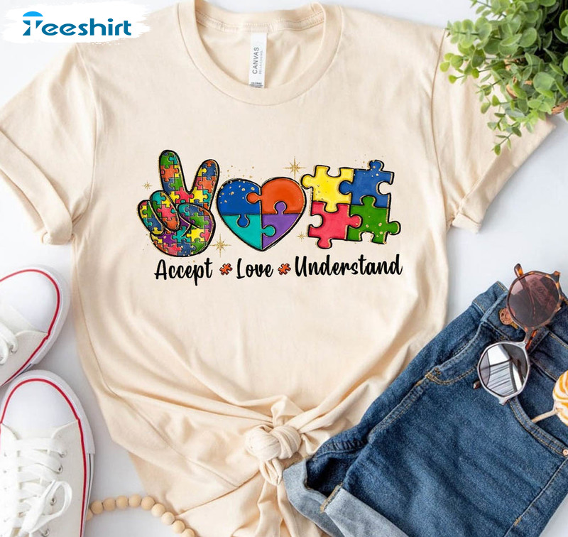 Utism Awareness Shirt , Accept Love Understand Autism Puzzle Long Sleeve Sweater