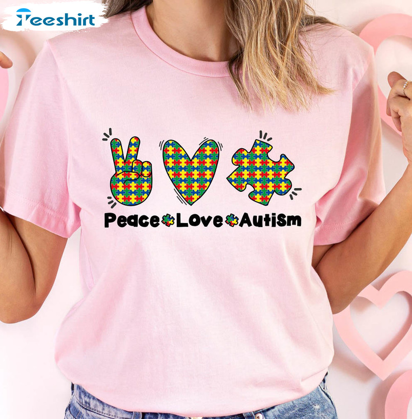 Peace Love Autism Awareness Shirt, Autism Awareness Sweater Long Sleeve