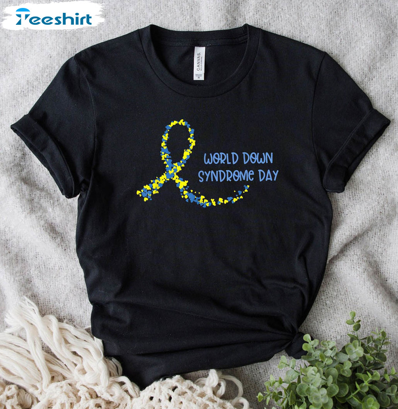 Ribbon World Down Syndrome Day Shirt, Trendy Short Sleeve Unisex T-shirt