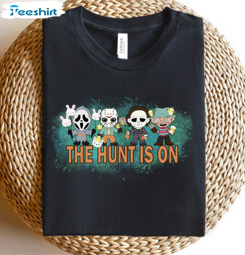 The Hunt Is On Egg Hunting Season Shirt, Cute Easter Long Sleeve Unisex Hoodie