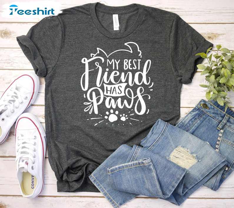 My Best Friend Has Paws Shirt, Cat Silhouette Tee Tops Short Sleeve