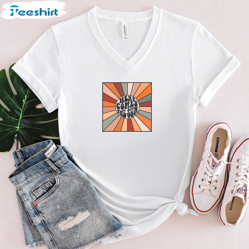 Here Comes The Sun Retro Summer Shirt, Summer Vacation Short Sleeve Long Sleeve