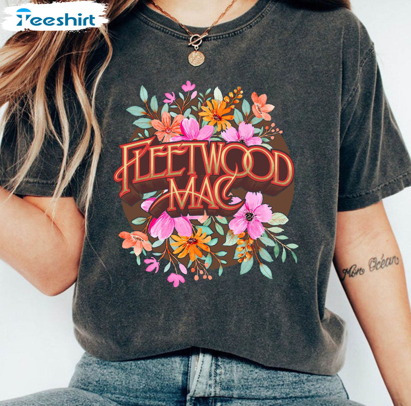 Fleetwood Mac Shirt Trendy Shirt, Floral Retro Band Short Sleeve Tee Tops