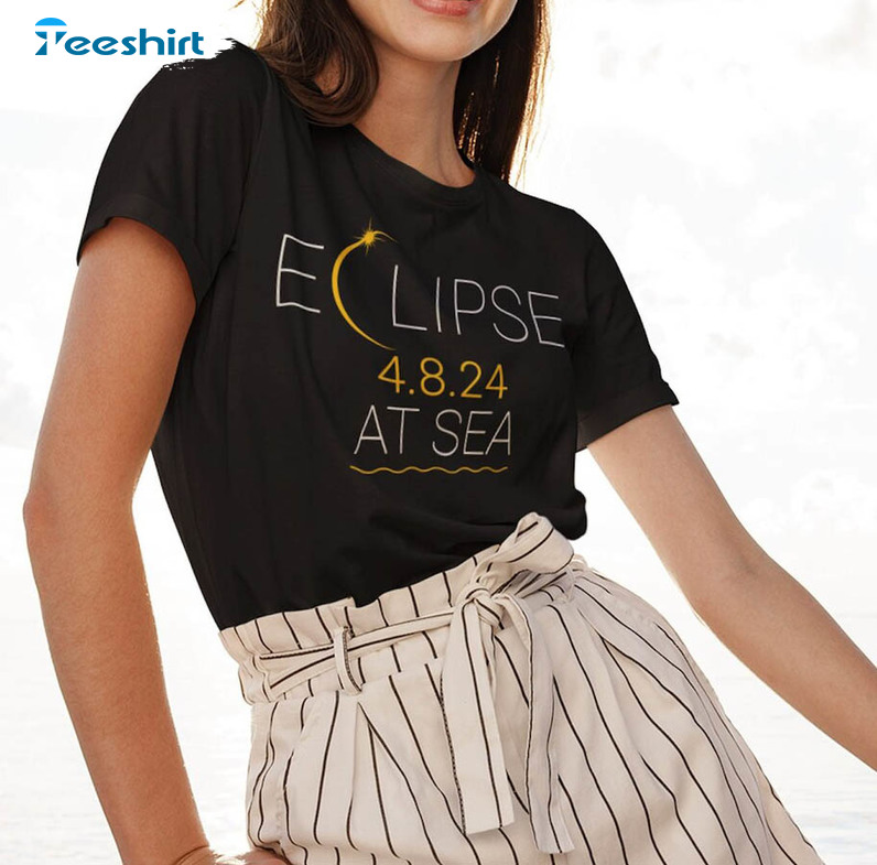 Solar Eclipse 2024 Shirt, At Sea Sun Moon Totality Long Sleeve Unisex Hoodie
