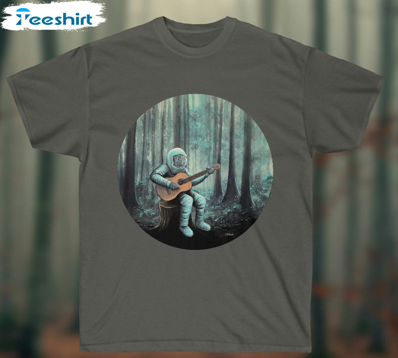 Astronaut Playing Guitar Music Shirt, Trendy Tee Tops Unisex Hoodie