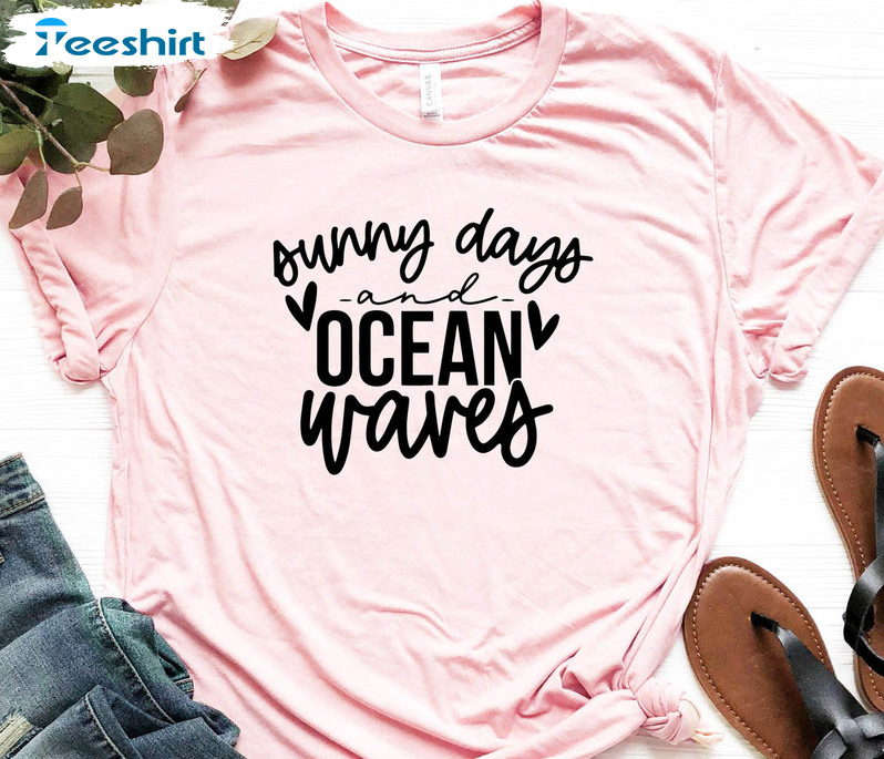 Sunny Days And Ocean Waves Shirt, Trendy Summer Vibe Long Sleeve Unisex Hoodie