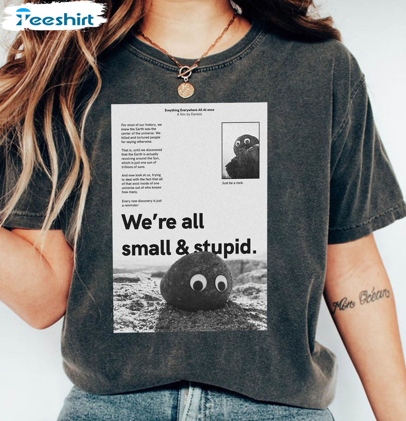 We're All Small And Stupid Shirt, Just Be A Rock Everything Everywhere All At Once Tee Tops Unisex Hoodie