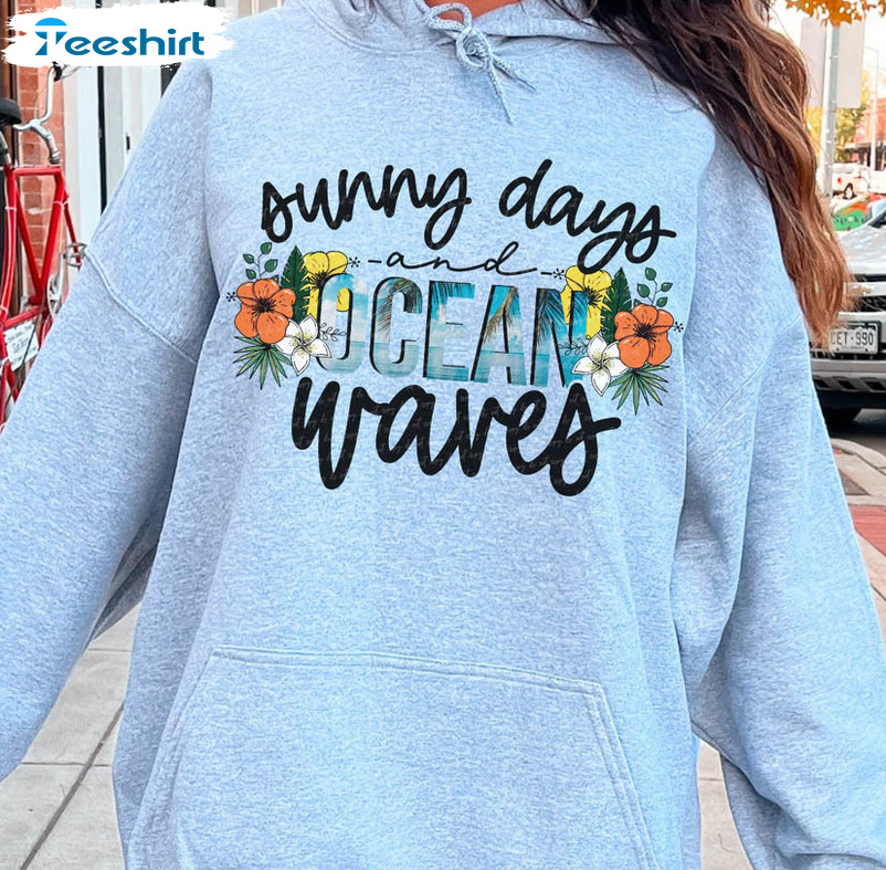 Sunny Days And Ocean Waves Shirt, Vintage Summer Unisex Hoodie Long Sleeve