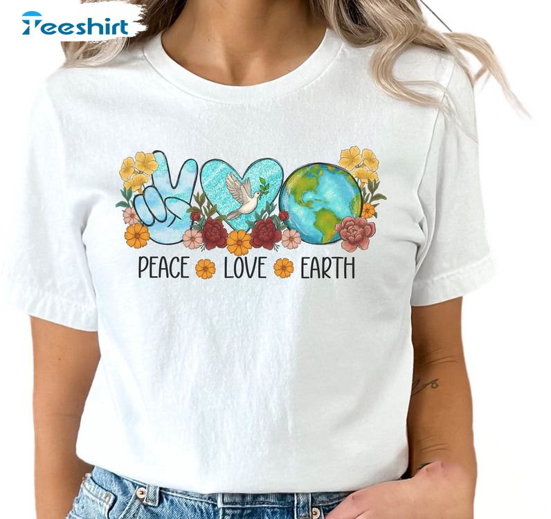 Peace Love Earth Earth Day Shirt, Nature Lover Unisex Hoodie Long Sleeve