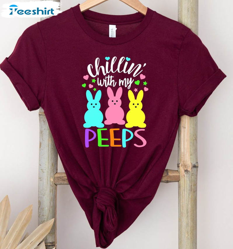 Chilling With My Peeps Funny Shirt, Cute Easter Crewneck Sweater
