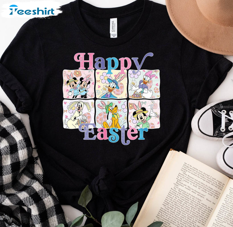 Disney Happy Easter Day Shirt, Funny Mickey Minnie Mouse And Friends Short Sleeve Crewneck