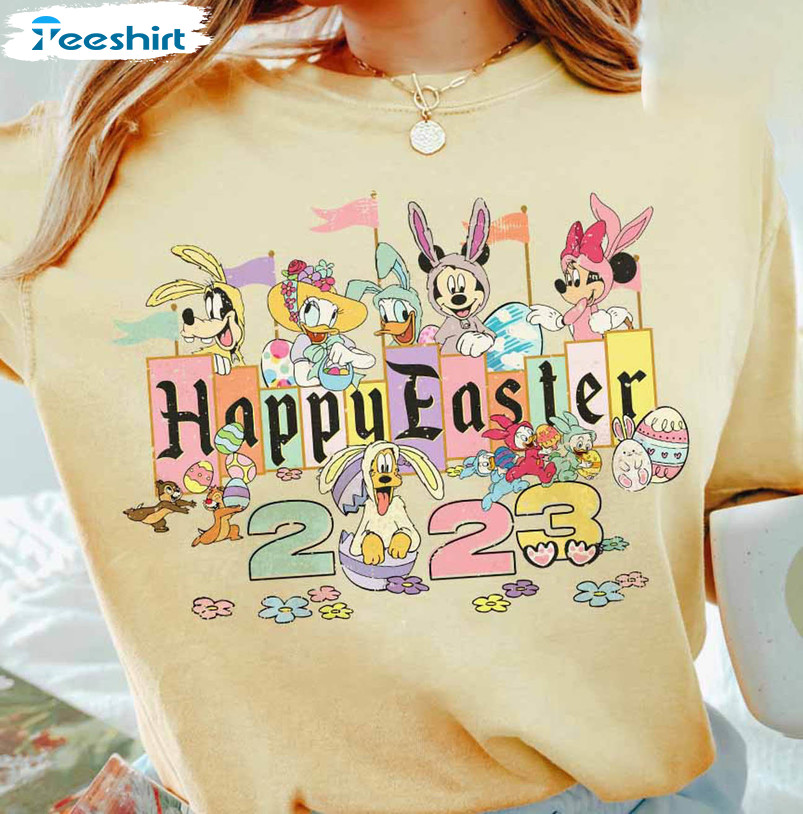 Happy Easter 2023 Trendy Shirt, Mickey And Friends Easter Crewneck Unisex T-shirt