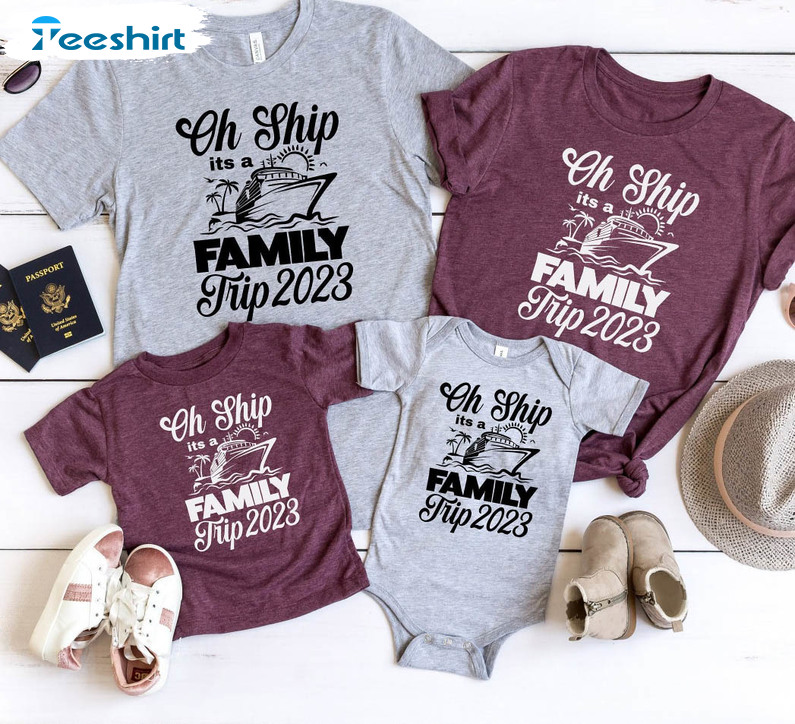 Oh Ship It's A Family Trip 2023 Trendy Shirt, Vintage Matching Cruise Long Sleeve Unisex Hoodie