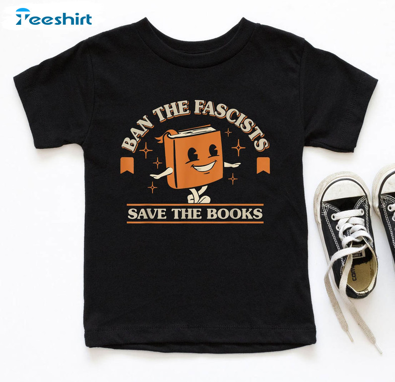 Funny Bookworm Shirt, Ban The Fascists Save The Book Tee Tops Short Sleeve