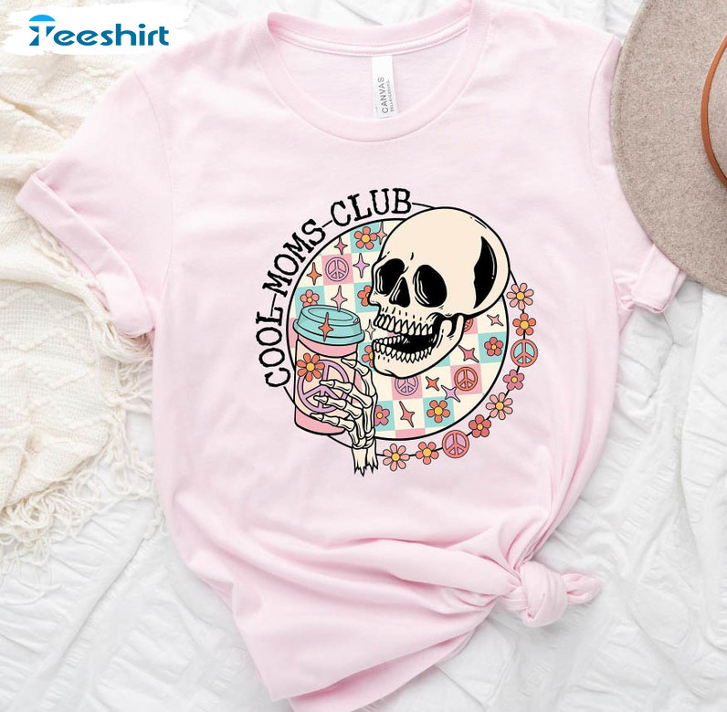 Cool Moms Club Skull Shirt, Vintage Flower Tee Tops Unisex T-shirt
