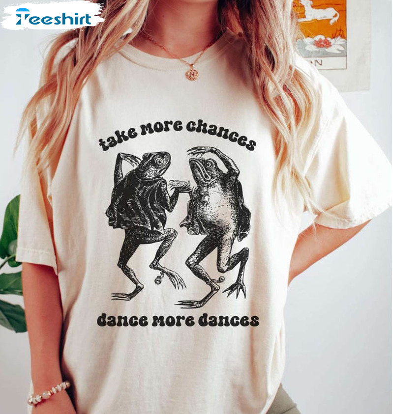 Take More Chances Dance More Dances Shirt, Cottagecore Dancing Frogs Unisex T-shirt Long Sleeve