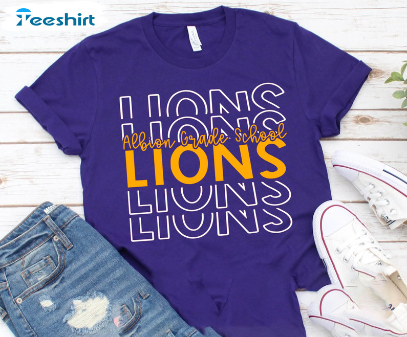 Albion Grade School Lions Shirt, Lions Spirit Tee Tops Short Sleeve