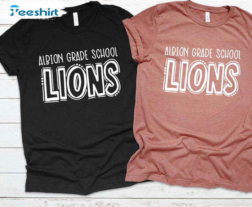 Albion Grade School Lions Trendy Shirt, Lion Team Spirit Short Sleeve Tee Tops