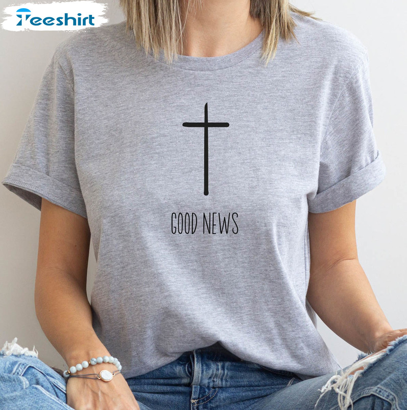 Good News Christian Shirt, Vintage Jesus Short Sleeve Sweater