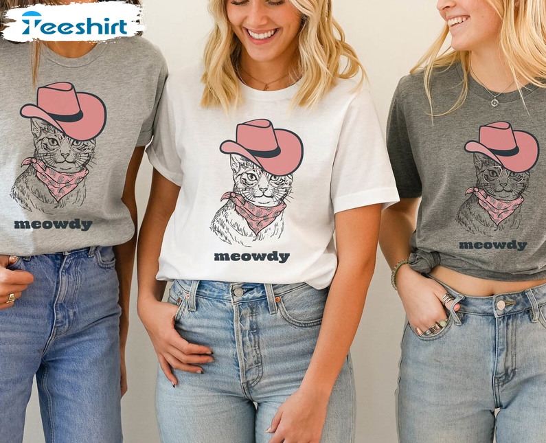 Meowdy Cat Lovers Shirt, Meowdy Cowboy Cat Unisex Hoodie Long Sleeve